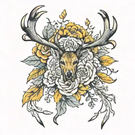 Marigold And Deer Antlers Intertwined