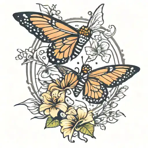 Monarch Butterfly And Humming Bird Flying Together