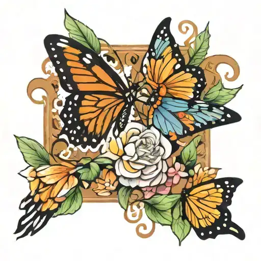 Monarch Butterfly And Humming Bird Flying In An X