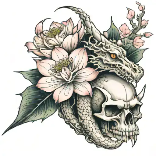 Dragon Skulls Cherry Blossom Lotus