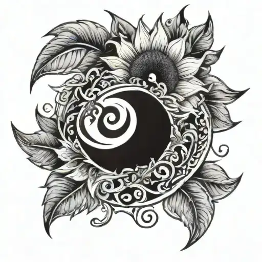 Polynesian Style Tattoo Featuring A Sunflower