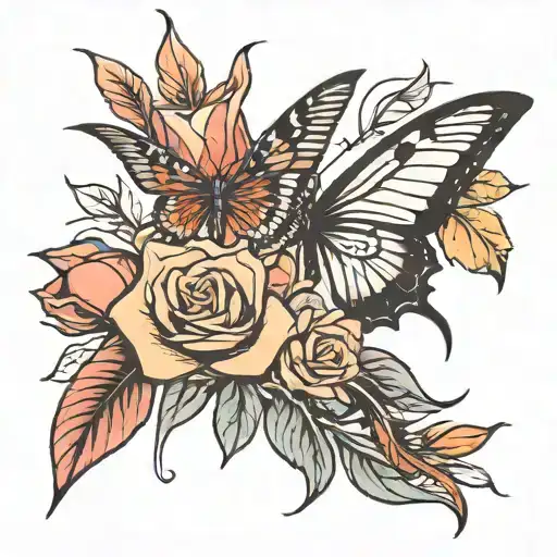 Rose And Butterflies And Bird Of Paradise