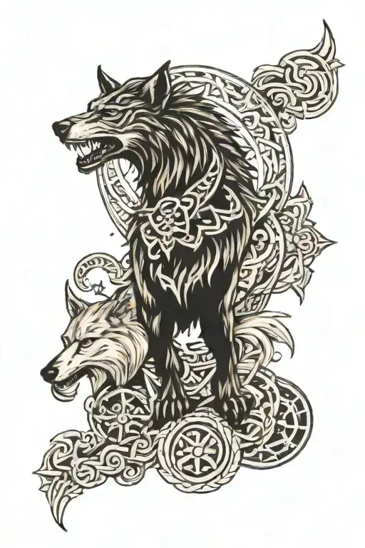 Norse Mythology Tattoo Including Fenrir And Odin And Helm Of Awe