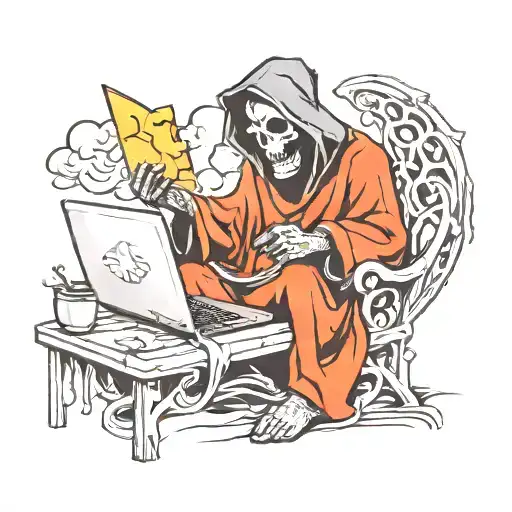 Grim Reaper Using Laptop