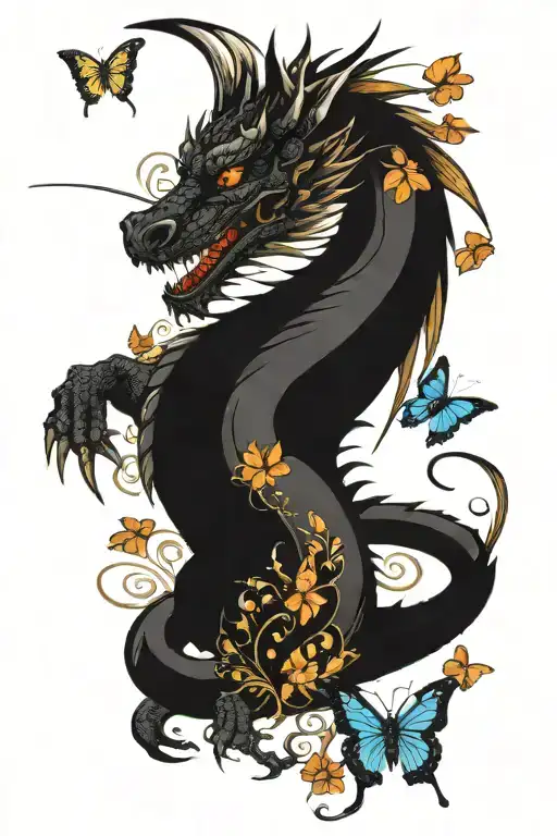 Dragon With Butterflies Surrounding