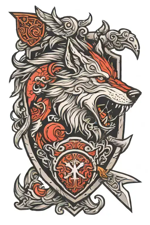 Axe Shield And Fenrir Viking Norse Wolf