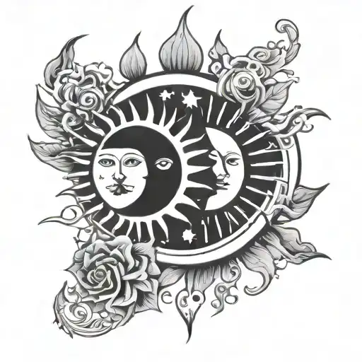 Matching Sun And Moon Tattoos Punk Style