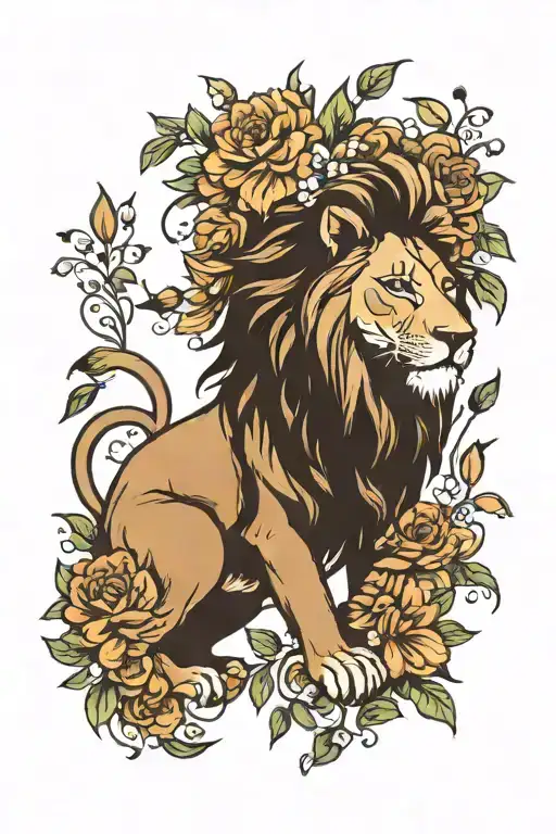Lion With Flowers