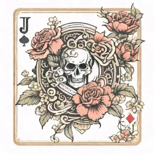 Western Floral Print With Joker Playing Cards That Has Carnation And Daisy Flowers Intertwined