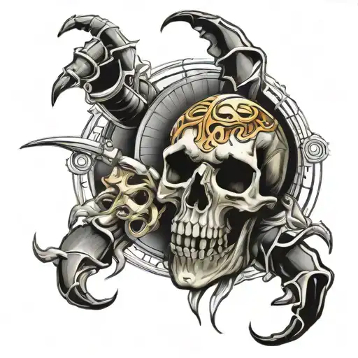 Design A Tatoo On Arm With Scorpion And Skull With Time Travel
