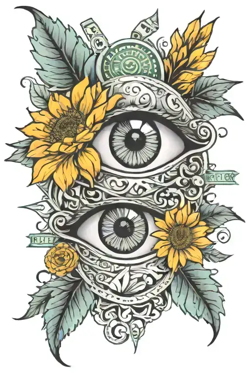 Marigold Flowers And Money Surrounding An Eye