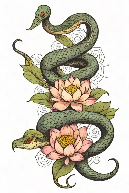 Snake And Lotus Flower