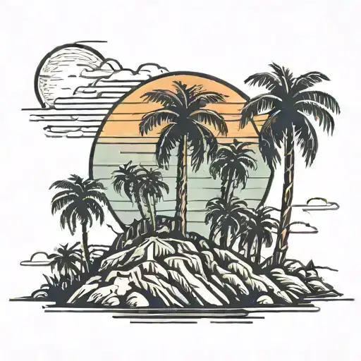 Hollywood Sign With Palms Rising Sun