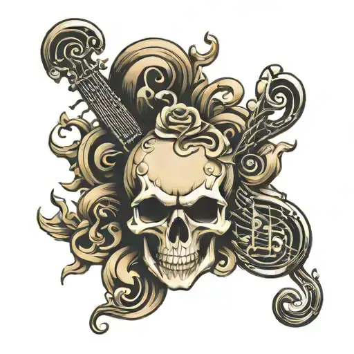 Skull Metal Music Notes Floating