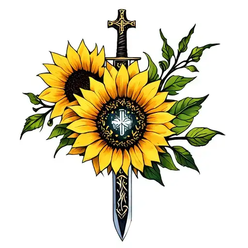 Christian Holy Sword Handle Featuring Intricate Sunflower