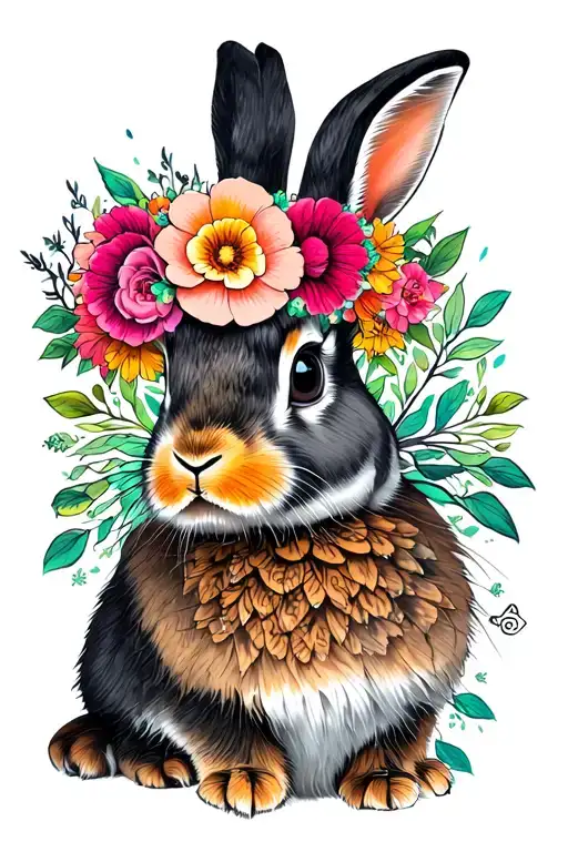 Rabbit With Flower Crown Surrounded
