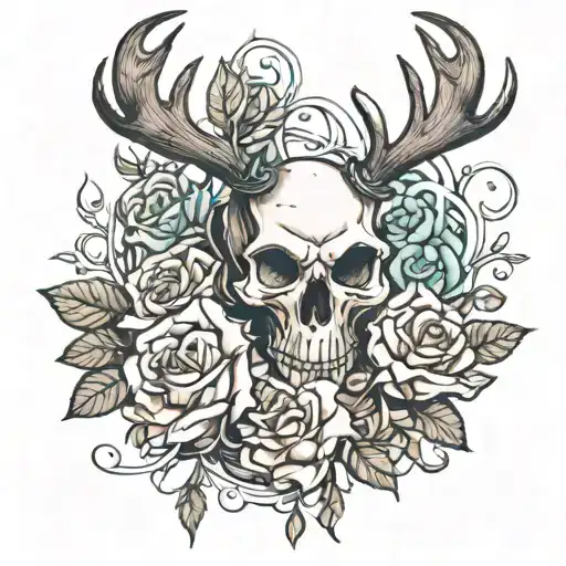Skull And Knife Roses Intertwined Moose Antlers