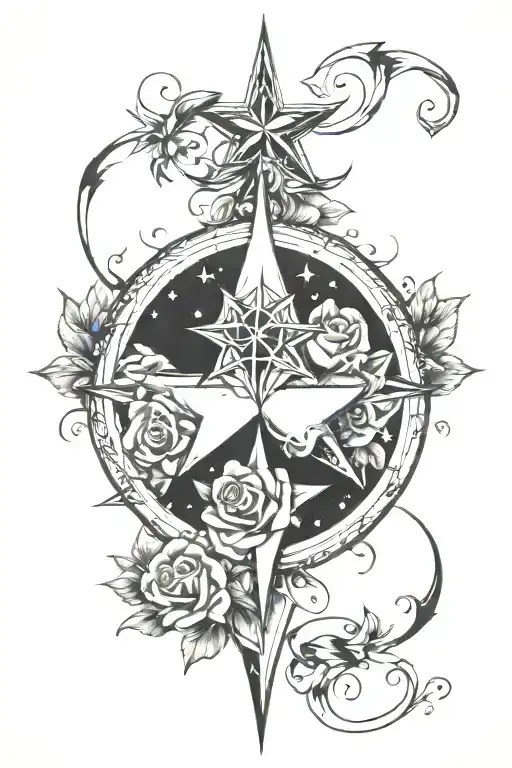 Dainty Line Tattoo North Star And Triskel And Open Heart