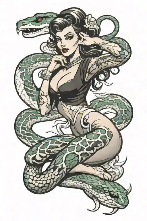 Snake And Pinup Girl Sitting
