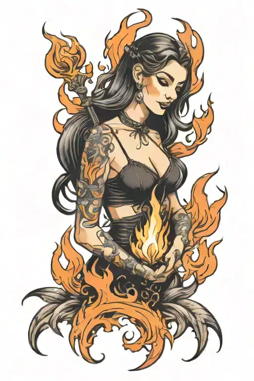 Woman Holding Fire Flames