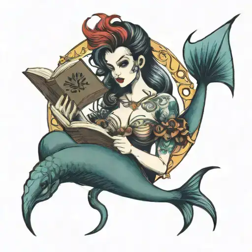 Evil Mermaid Holding Open Book