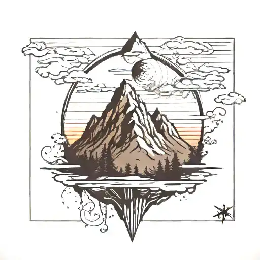 Vinyl With A Mountain In The Upper Part And An Upside Down City In The Lower Part