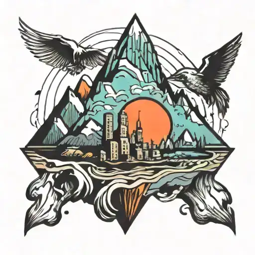 Vinyl With A Mountain In The Upper Part And An Upside Down City In The Lower Part