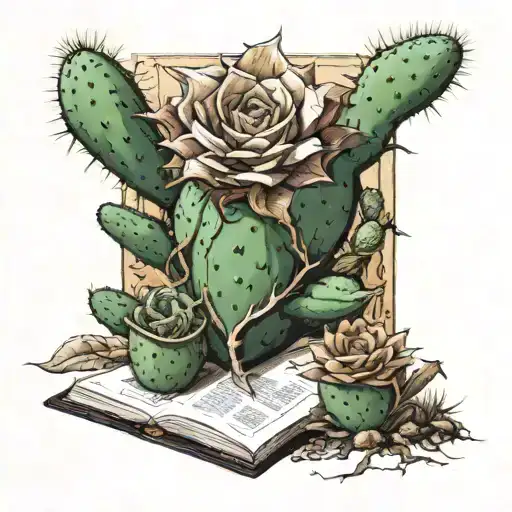 A Hardback Story Book Open With A Cactus And A Tumbleweed In 3D Coming Off The Pages