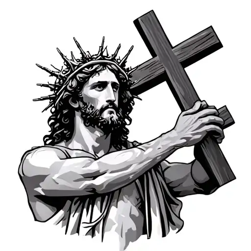 Jesus Carrying The Cross With Thorn Crown On His Head