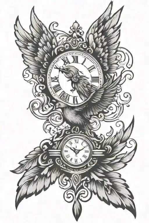 Phoenix Wings Holding Clock