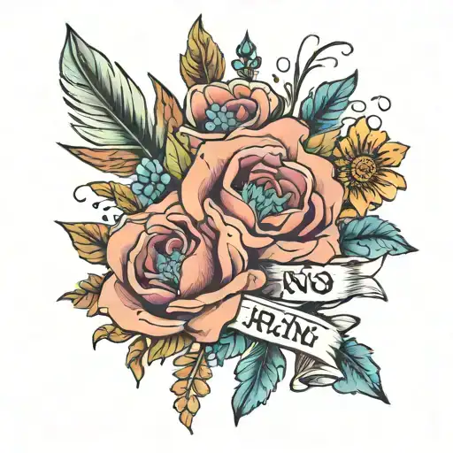 Text No Rain No Flowers Written By A Feather With Flowers Around