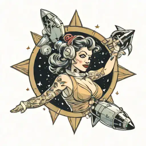 Pinup Girl In Space Surrounded