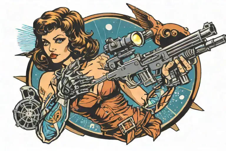 1970S Scifi Pinup Girl Holding Gun