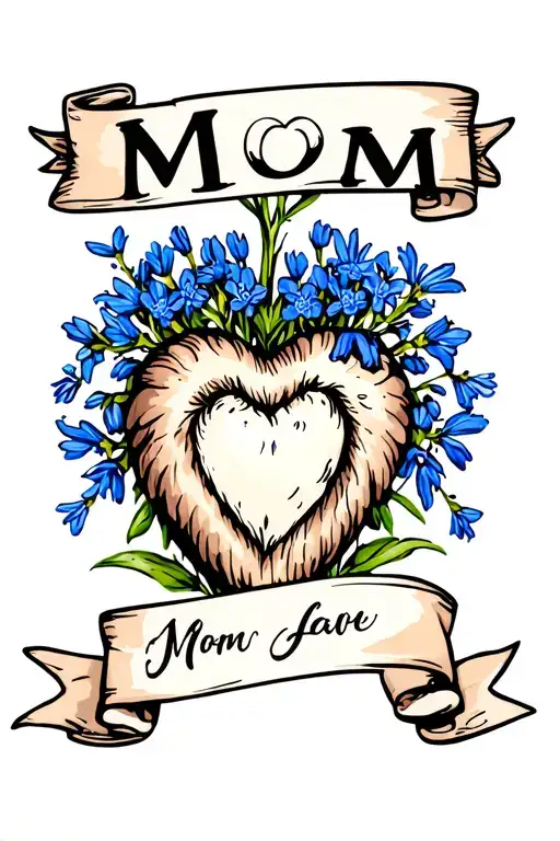 Hart With A Banner Saying Mom With Blue Bluebonnets