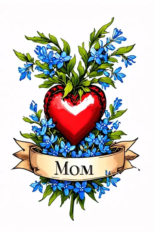 Hart With A Banner Going Across Saying Mom With Blue Bluebonnets