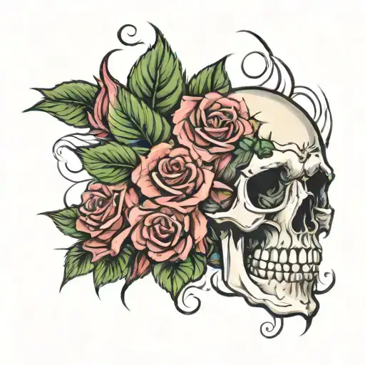 Skull And Roses Blooming