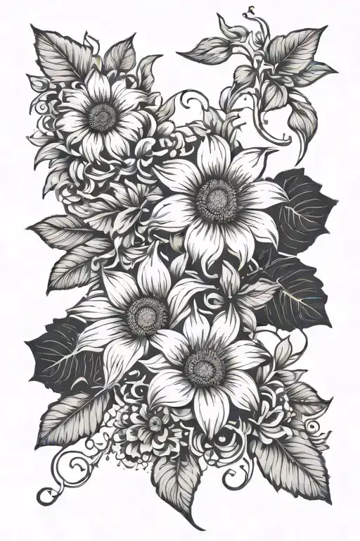 Sunflower And Hibiscus Flower Intertwined