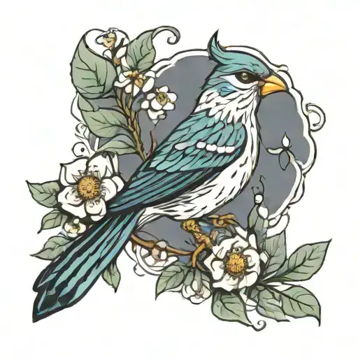 Bird With Flowers And A Sun