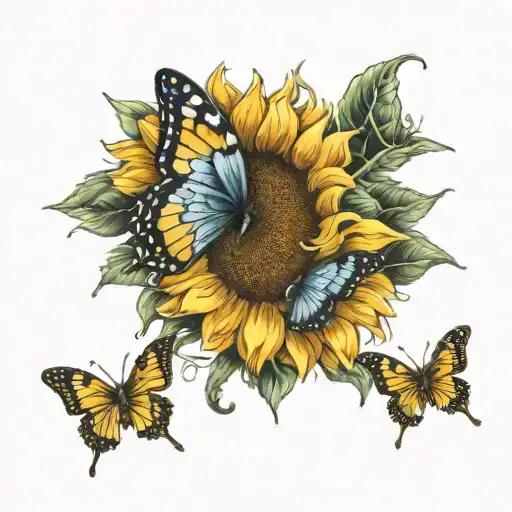 Sunflower With Butterflies