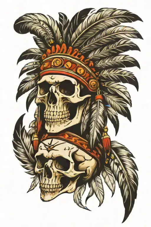 Skull Chief Headress With Feathers