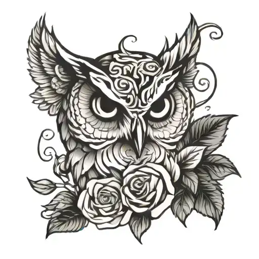Owl And Roses