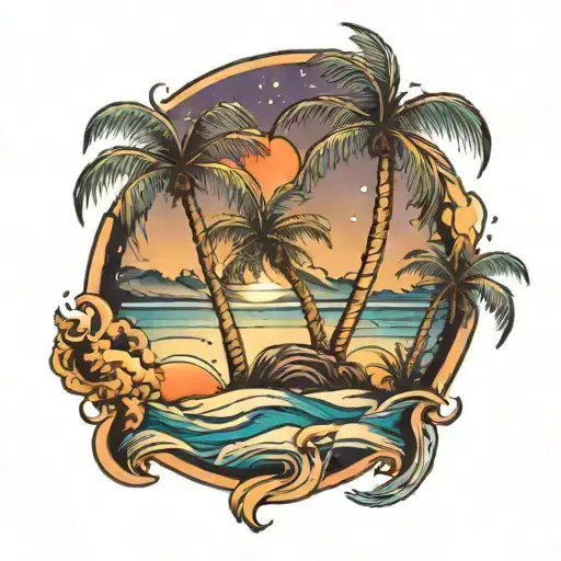 Big Galaxy Into A Beach Scene With Palm Trees