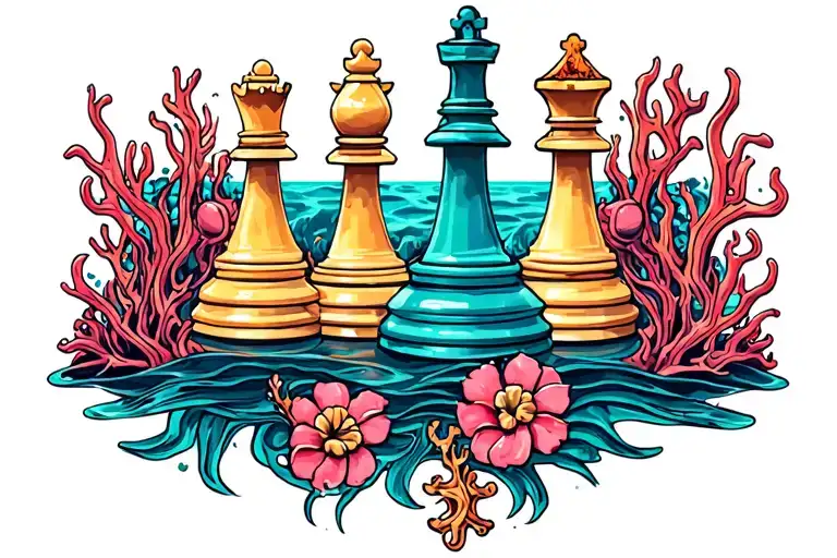 Chess Pieces In Coral Reef