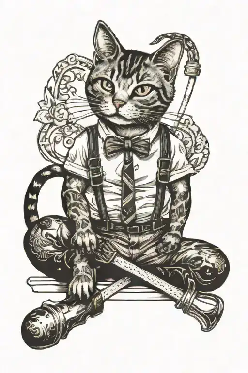 Cat Wearing Suspenders And Boots