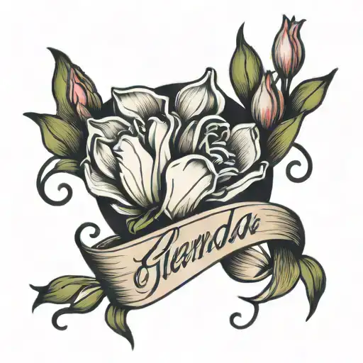The Name Glenda With Tulips And Music Notes