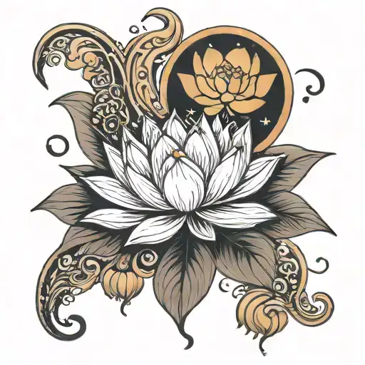 Lotus And Moon Merging Together
