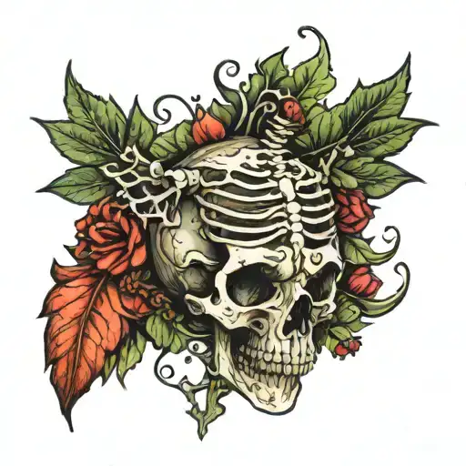 Woodcut Medieval Skeleton Tattoo Nature Setting
