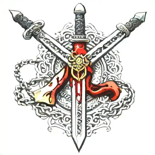 Shia Muslim Sword Wrapped In A Chain With Blood Dripping Off Top Of Sword