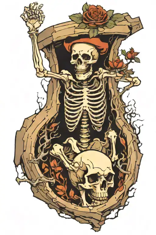 A Skeleton Coming Out Of A Hole In The Ground Reaching Upwards For Help