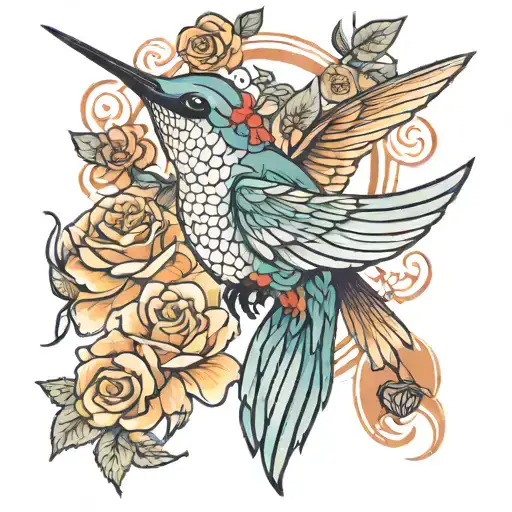 Humming Bird With Roses And Lettering
